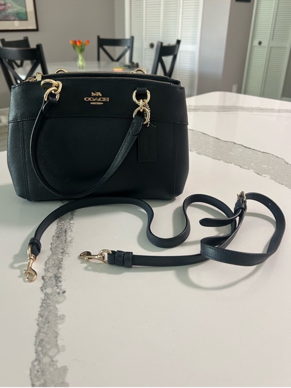 EUC Coach Black Leather Mini Brooke Carryall Satchel Crossbody Gold Tone HW